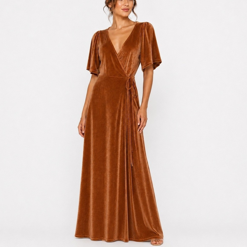 Baltic Born Meghan Velvet Wrap Maxi Dress S Golden Hour Flutter Sleeve Boho